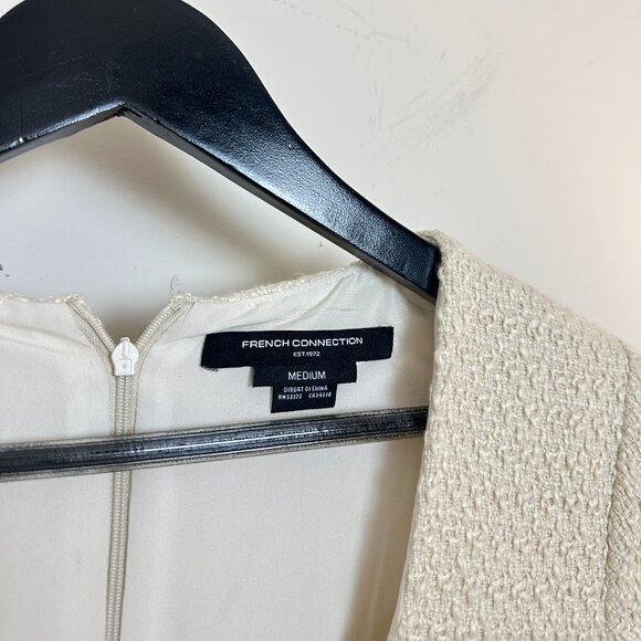 FRENCH CONNECTION Velvet Bow Short Sleeve Bouclé Minidress in Cream/ Black - Picture 6 of 11